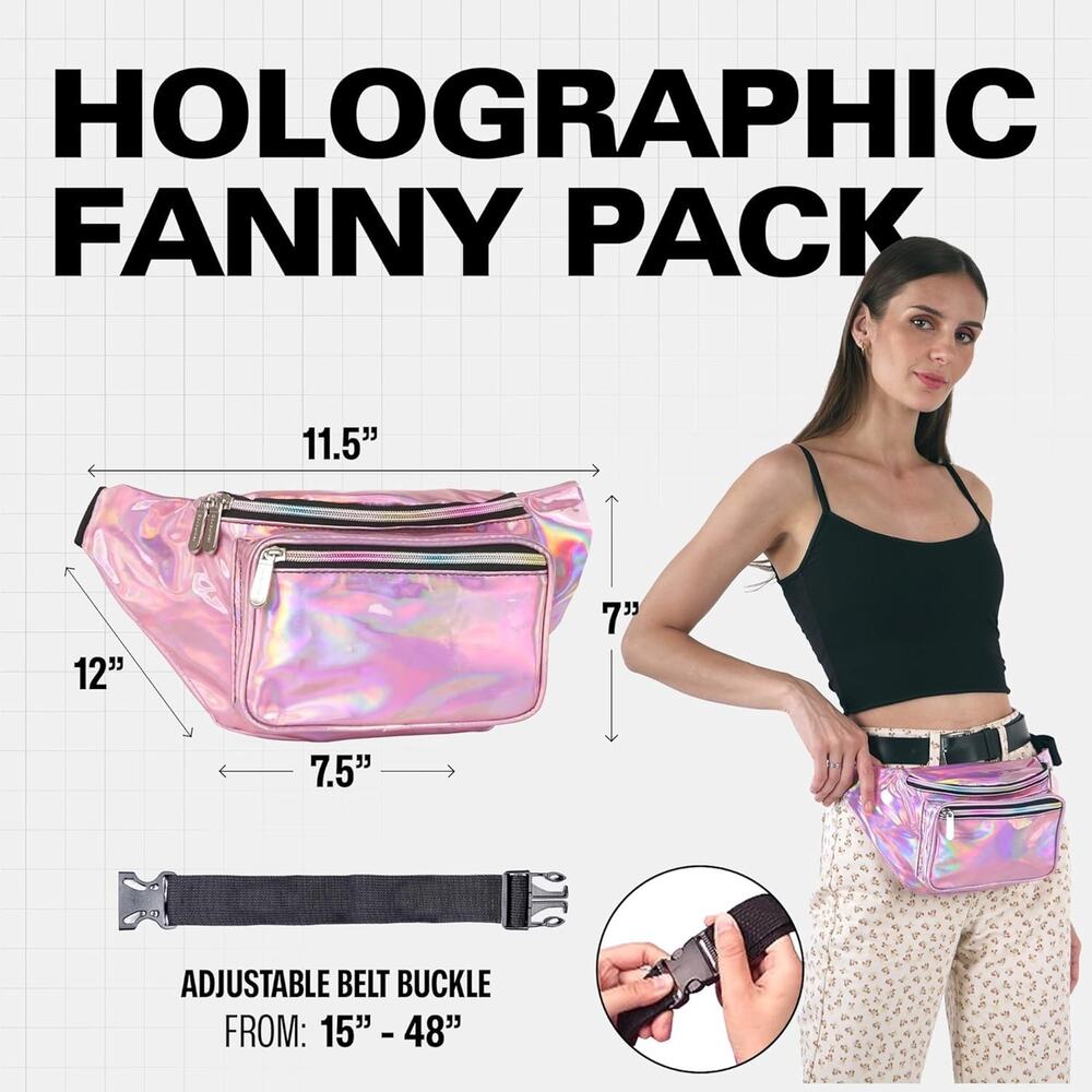Holographic Fanny Pack Belt bag - Crossbody Waist Bag for Women ( 2- PACK ) - Picture 3 of 5